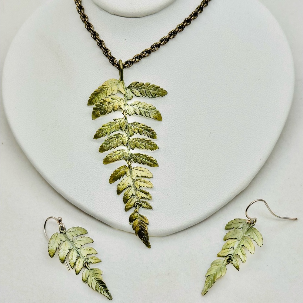 Michael Michaud Fern Necklace Pendant & Earring Set Botanical Leaves